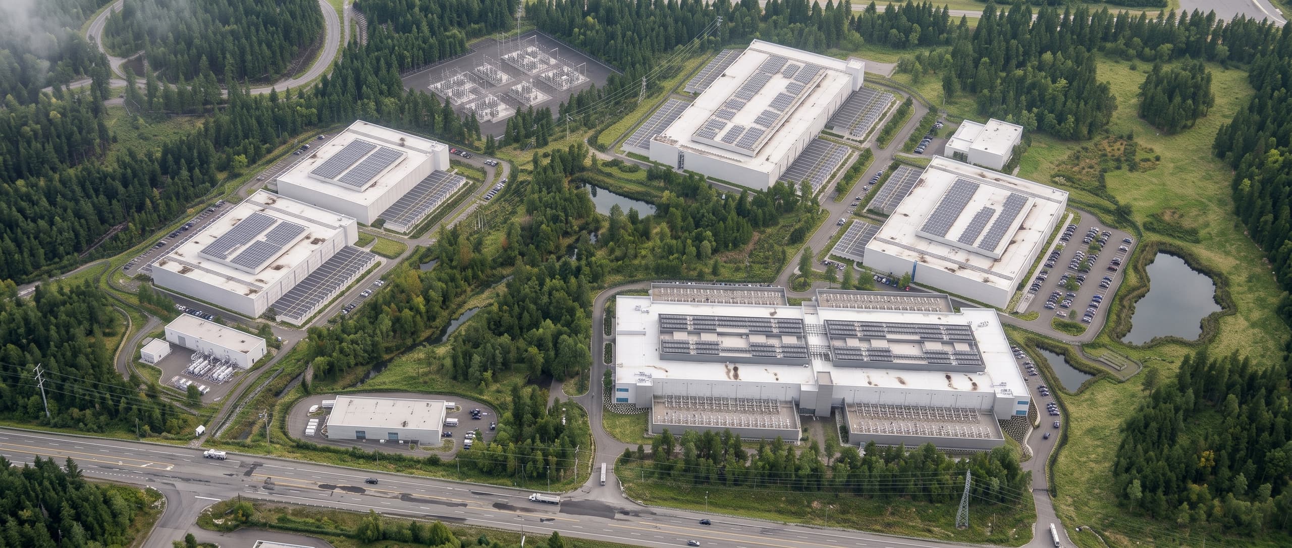 Data center campus surrounded by landscape