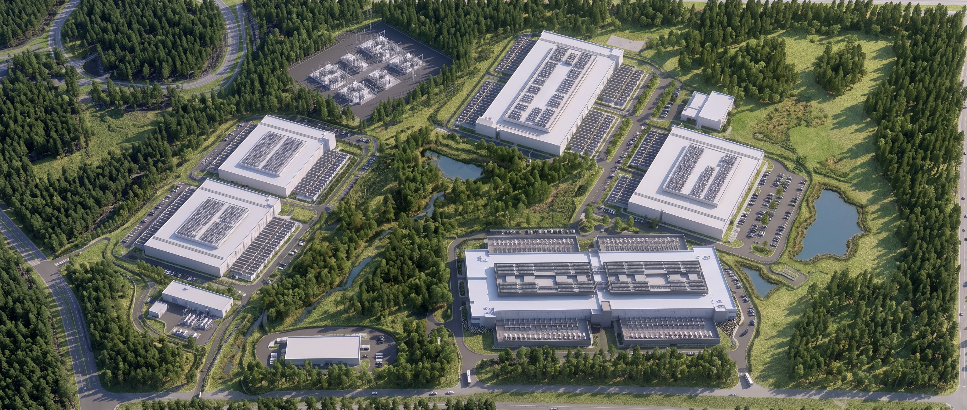 Data center campus surrounded by landscape