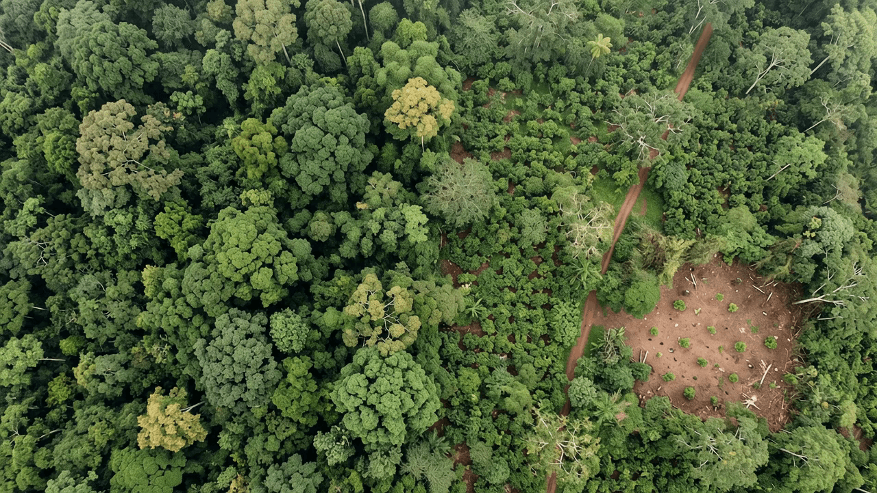 Aerial view of forest edge and cropland