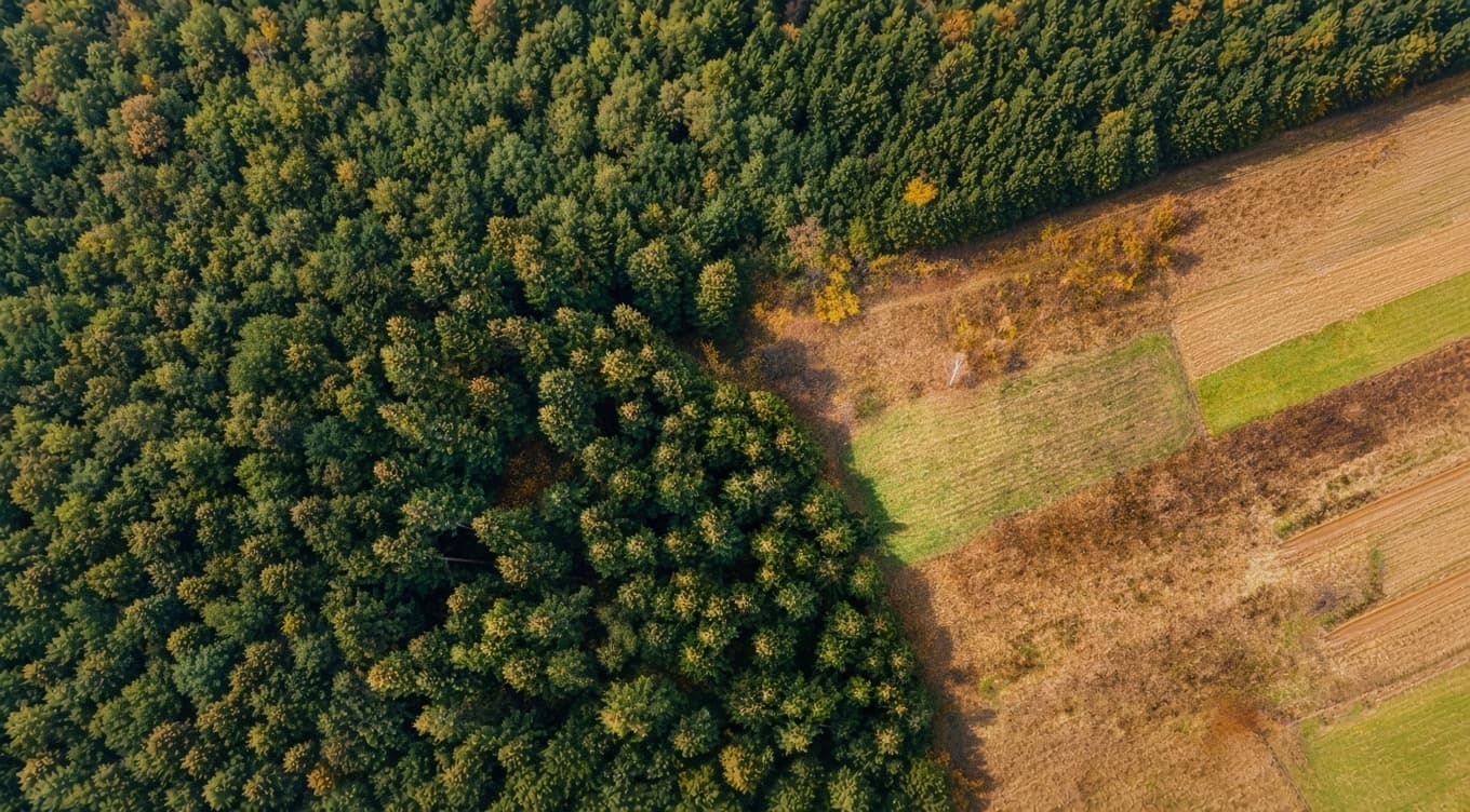 Aerial view of forest edge and cropland